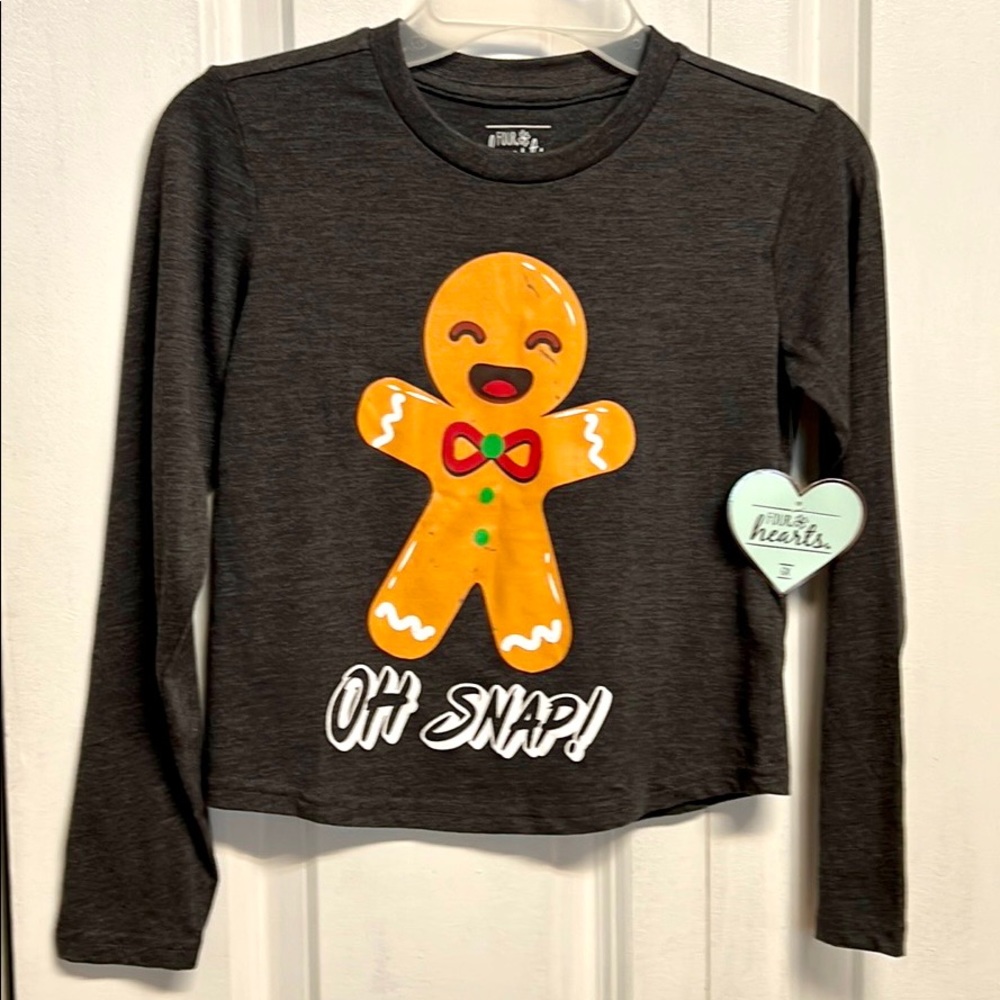 New Four Hearts Oh Snap Ginger Bread Man Holiday Top Child Size 6X NWT